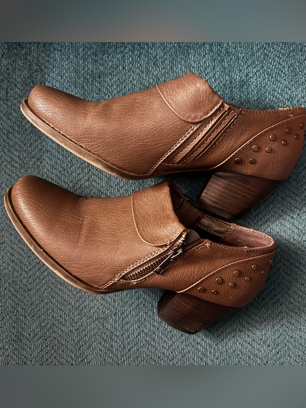 Women’s Brown Ankle Booties - Sleek Zip & Stud Detail